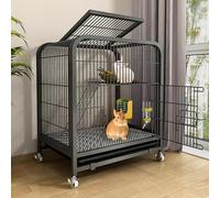 Indoor Rabbit Cage with Deep Pull-Out Trays, 360° Rolling Wheels & Double Door Design - Spacious Metal Villa for Small Pets, Easy Clean & Moveable Rabbit Habitat