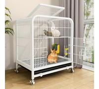 Indoor Rabbit Cage with Double Door, Metal Wire Netting Villa, Large Pull-Out Trays & Wheels for Easy Mobility