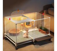 Indoor Rabbit Cages, Panoramic Sunroof Encrypted Rabbit Hutch, Encrypted Design, Extra Large Space, Pull-out Tray for Easy Cleaning(75x35x45cm)