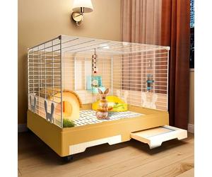 Indoor Rabbit House with Wheels, Pet Ferret Cage, Double Drawer Design for Guinea Pigs, Easy Access and Mobility, Spacious Enclosure for Small Pets