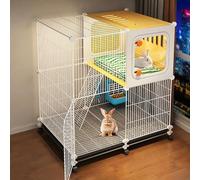 Indoor Rabbit Hutch, Rabbit Cage, Bunny House, with Rabbit Nest Area, Ventilation Baffle, Encrypted Iron Network, No Foot Stuck(70x45x80cm)