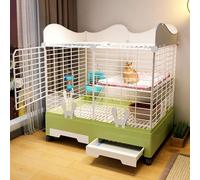 Indoor Rabbit Hutch with Casters, Large Cage with 2 Doors and Pull-Out Tray for Small Animals, Easy Cleaning and Mobility Solution