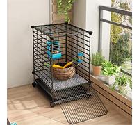 Indoor Rabbit Hutch with Sliding Tray, Foot Mats, Wheel Chocks - Small Animal House for Easy Cleaning and Stability