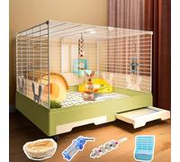 Indoor Rabbit Hutch with Wheels, Easy Clean Acrylic Panel Small Animal Cage with Drawer Tray, Ideal for Chinchillas, Bunnies, Squirrels