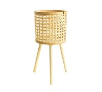 Indoor Rattan Basket Flower Pots, Woven Plant Pot Stand with Wooden Legs, Woven Indoor Plant Stand Floor Rattan Plant Stand Holder for Home Decoration and Display Planter Pot Container(Khaki L)