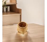 Indoor Rattan Flower Stand, Triangular Plant Pot Holder for Desktop & Office, Space-Saving Straw Wood Bracket for Home Decor, Yellow(B Brown)