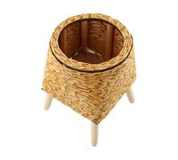 Indoor Rattan Flower Stand, Triangular Plant Pot Holder for Desktop & Office, Space-Saving Straw Wood Bracket for Home Decor, Yellow(B Yellow)