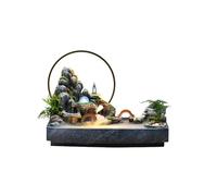 Indoor Rockery Stream Tabletop Waterfall Fountain w/LED Light Mist Circulating Water Feature Feng Shui Desktop LED Lamp for Meditation Relaxation(L)