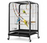 Indoor Rolling Wire Bird Cage with Removable Tray - Flight Cage for Parakeets, Cockatiels, Budgies, Canaries, Lovebirds and Small to Medium Parrots black