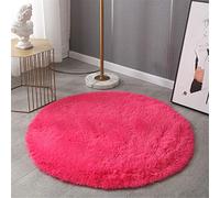 Indoor Round Area Rug, Hiser Modern Extra Soft Fluffy Long Carpet Living Room Shaggy Nursery Kids Playing Mat Bedroom Dining Room Floor Mat Home Decor (Rose Red,120x120cm)