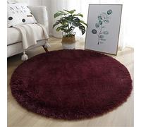 Indoor Round Area Rug, Hiser Modern Extra Soft Fluffy Long Carpet Living Room Shaggy Nursery Kids Playing Mat Bedroom Dining Room Floor Mat Home Decor (Red wine,140x140cm)