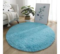 Indoor Round Area Rug, Hiser Modern Extra Soft Fluffy Long Carpet Living Room Shaggy Nursery Kids Playing Mat Bedroom Dining Room Floor Mat Home Decor (Blue,100x100cm)