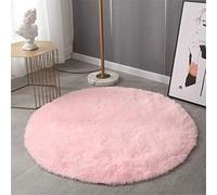 Indoor Round Area Rug, Hiser Modern Extra Soft Fluffy Long Carpet Living Room Shaggy Nursery Kids Playing Mat Bedroom Dining Room Floor Mat Home Decor (Pink,140x140cm)