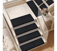 Indoor Runner Rugs Cover Mats Stairway Grip Step Treads, Self Adhesive Carpet Stair Treads Carpet Landing Mats Steps Protector Mat Perfect for Kids Elders Pets (55 * 22cm,15PCS,Black)