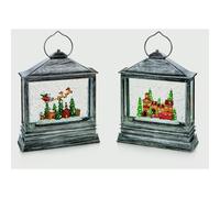 Indoor Silver Assorted Designed Christmas Scene Water Spinner Lantern
