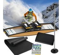 Indoor Simulated Ski Machine, 3D Cross Trainer, Ski Exercise Equipment, Strength and Balance Training Tool Set, 150kg Load, for Waist, Abdomen and Leg Training, with Ski Poles and Mats