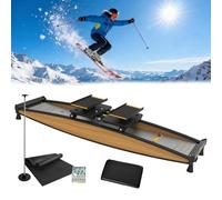 Indoor Ski Cross Trainer Ski Exercise Machine Reduce Fitness Loss Oak Log Material, 150kg Load, For Waist, Abdomen And Leg Training, With Ski Poles And Mats
