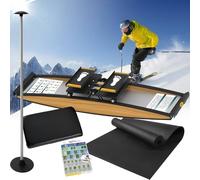 Indoor Ski Exercise Machine, 3D Cross Trainer for Strength and Balance, Waist Abdomen Leg Workout Equipment with Ski Poles and Mats, Supports Up to 150kg