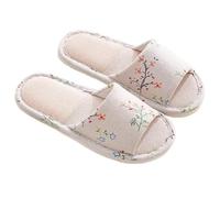 Indoor Slippers Women Home Slippers Indoor Floor Soft Couple Linen Slipper Floral Lightweight Unisex Bedroom Shoes Ladies Open Toe Flip Comfortable and Breathable(Grass-Green,39-40 Length26cm)
