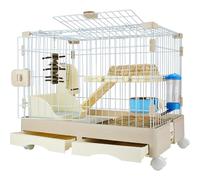 Indoor Small Rabbit Cage 2-Tier Small Rabbit Cage, Rabbit Hutch with Wheels and Double Drawers, Animal Cage for Rabbits, Guinea Pigs and Chinchillas