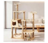 Indoor Solid Wood Cat Tree Featuring a Multi-level Cats Tower with Ladder 35cm Double Space Pods and Large Cat Climbing Scratching Post for Apartments and Multi-cat Households H160cm(Natural)