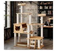 Indoor Solid Wood Cat Tree Featuring a Multi-level Cats Tower with Ladder 35cm Double Space Pods and Large Cat Climbing Scratching Post for Apartments and Multi-cat Households H160cm(White)