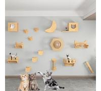 Indoor Solid Wood Wall-Mounted Cat Climbing Frame Set, Cat Shelves Jumping Platform Cat Nest(Style5)