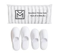 Indoor Spa Slippers 6-12 Pairs - Unisex Washable, Non-Slip Closed Toe Disposable Slippers for Guests, Bathroom, Bedroom, Hotel, House, Bride, Travel and Shoeless Home, White, Large Wide