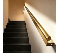 Indoor Staircase Illuminated Handrail with Body Sensor, Heavy-duty Handrail Non-slip Wall Mount Stair Hand Railing, Gold LED Handrail Grab Bar Long(Right,17.4ft(530cm))