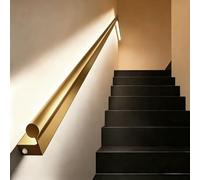 Indoor Staircase Illuminated Handrail with Body Sensor, Heavy-duty Handrail Non-slip Wall Mount Stair Hand Railing, Gold LED Handrail Grab Bar Long(Left,6.8ft(207cm))