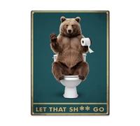 Indoor Statement Wall Decor 12x16 Inch Metal Sign Featuring Bear Toilet Let That Shit Go Poster Farmhouse Inspired Interior Touch Ideal For Office Or Studio Retro Interior Wall Accent