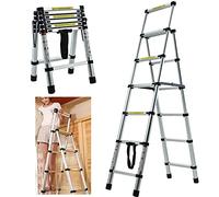 Indoor Step Ladder 6 Tread Telescopic A Frame Ladders Anti Slip Heavy Duty Foldable Stepladder EN131 Approved Up to 330lbs Capacity for DIY Printing Decorating Kitchen Office Garden
