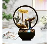 Indoor Tabletop Fountain Water Feature with LED Ring Lights USB Powered Tabletop Water Fountain Desktop Waterfall Fountain Zen Water Fountain for Meditation Relaxation Home Office Decor(Hummingbird)