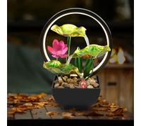 Indoor Tabletop Fountain Water Feature with Rocks & LED Ring Lights, 3-Tiers Leaf Small Waterfall Fountains, Desktop Fountains for Meditation Relaxation Bedroom Living Room Office Decor(Style B)