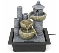 Indoor Tabletop Water Fountain with Cascading Bowls and Bamboo Design, Plug In Powered Zen Water Feature for Home Office Relaxation, Stone Effect Decorative Fountain 30cm JR5197