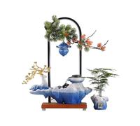 Indoor Tabletop Waterfall Fountain w/LED Light & Lotus Backflow Incense Ceramic Lucky Deer Mist Water Fountain for Living Room