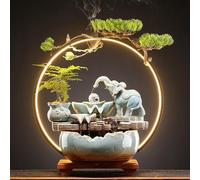 Indoor Tabletop Waterfall Fountain with Decorative Elephant, Desktop Mini Fountain with LED Light Ring for Desk Decoration