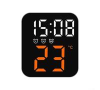 Indoor Temperature and Time Display Clock with Date Function, 3 Programmable Alarms, Dimmable Screen, Voice Sensing for 16-Second Illumination (Orange Lighting)