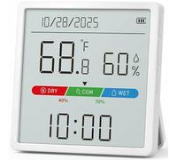 Indoor Thermometer Hygrometer with Clock, Digital Temperature and Humidity Monitor, Room Humidity Gauge, Magnetic for Fridge, Desk or Wall Use for Bedroom Kitchen Basement Greenhouse