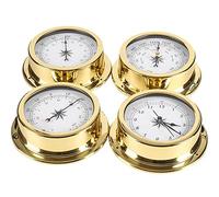 Indoor thermometer，outdoor temperature gauge， Traditional Weather Station 4Pcs Weather Station Set, 5.7in Portable Marine Wall Hanging Barometer Thermometer Hygrometer Clock Meter Kit, Brass Case Boa
