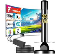 Indoor TV Aerial for Freeview HD with Signal Amplifier, Digital TV Antenna, Multi-Directional UHF/VHF Reception, Magnetic Base, 4K & 1080P Ready, Plug & Play, 5M Cable for Smart & Older TVs