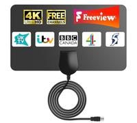 Indoor TV Aerial for Freeview UK - Long Range 360° Digital HDTV Aerial, Strong VHF/UHF/DAB Reception, 4K 1080P HD, Clear BBC ITV Local Channels, Easy Setup for Smart & Older TVs