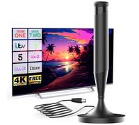 Indoor TV Aerial with Magnetic Base - 5M Coaxial Cable, 360° Reception Digital Freeview Aerial for Smart TVs, Supports 4K 1080p HD Signal, Compact Indoor Aerial for Strong Signa