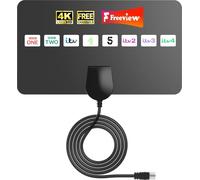 Indoor TV Aerial with Signal Amplifier - 360° Reception - Supports 4K/1080P for Smart TV - Window/Wall Mounted Digital Freeview Aerial - 5M Coaxial Cable Included