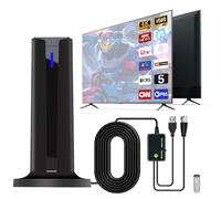Indoor TV Aerial with Signal Booster, DTMB Digital Antenna | 4K/1080P HD Ready, 360° Reception, 16.5FT Cable, Plug & Play Freeview Aerial for All UK TVs