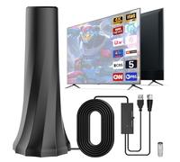 Indoor TV Aerial with Signal Booster, DVB-T2 Digital Antenna | 4K/1080P HD Ready, 360° Reception, 16.5FT Cable, Plug & Play Freeview Aerial for All UK TVs