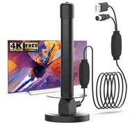 Indoor TV Aerial with Signal Booster - Magnetic Base - 360° Reception - Supports 4K/Full HD Freeview TV - Long Range Digital Antenna with 5M Coaxial Cable - Plug & Play Indoor HDTV Aerial