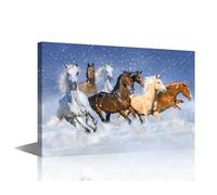 Indoor Wall Art Black White Horses Canvas Art 1 Pieces Landscape Canvas Prints Artwork Framed Living Room Home Decoration Top Grade Gift Lover Friends Family Stretched Framed Ready to Hang 24x16 in