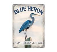 Indoor Wall Decor For Basement Lounge Or Media Room Featuring Blue Heron Calm Presence Peace 12x16 Inch Metal Wall Sign Modern Retro Home Detail Vintage Interior Wall Accent