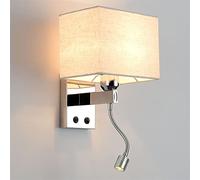 Indoor Wall Lamp LED Bedside Reading Wall Light Fixture, Modern Square Wall Sconces with 1x E27 Socket, Living Room Wall Lights, Corridor Wall Lamp with Switches, for Home and Hotel
